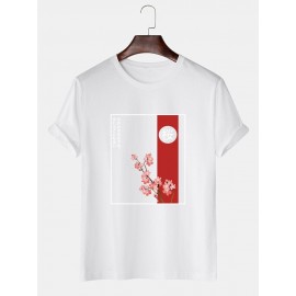 Mens Floral Japanese Graphic Crew Neck Short Sleeve Cotton T-Shirts