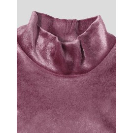 Men Suede High Neck Long Sleeve T-Shirt