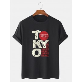 Mens Tokyo Letter Print Street 100% Cotton Short Sleeve T-Shirts