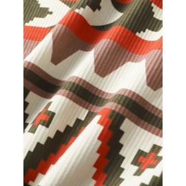 Mens All Over Colorful Geometric Print Corduroy Short Sleeve Hooded T-Shirts