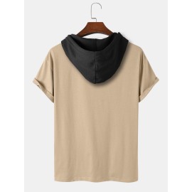 Mens Cute Cat Japanese Print Short Sleeve Drawstring Hooded T-Shirts