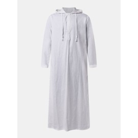 Men Cotton Middle Robe Solid Long Sleeve Hooded T-Shirt