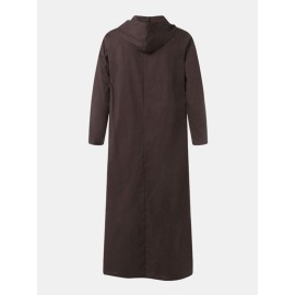 Men Cotton Middle Robe Solid Long Sleeve Hooded T-Shirt