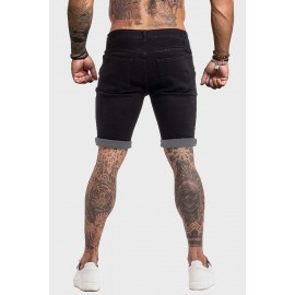 Black Distressed Low-rise Men's Denim Shorts