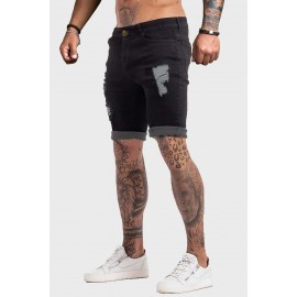 Black Distressed Low-rise Men's Denim Shorts