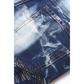 Men's Washed Indian Pattern Embroidery Slim-fit Jeans