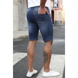 Blue Love Who You Want Print Men's Ripped Short Jeans