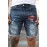 Blue Figure Letter Printed Skinny Fit Men's Denim Shorts