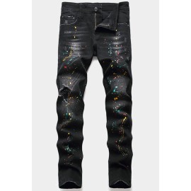 Men's Splash Paint Distressed Slim-fit Jeans