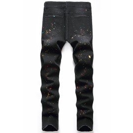Men's Splash Paint Distressed Slim-fit Jeans