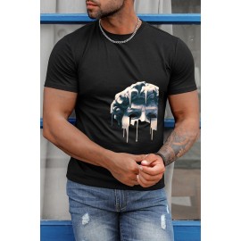 Black Abstract Graphic Print Short Sleeve Men's Tee