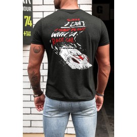 Gray Racing Vehicle Letter Print Slim Fit Men's Graphic Tee