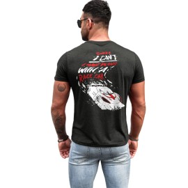 Gray Racing Vehicle Letter Print Slim Fit Men's Graphic Tee