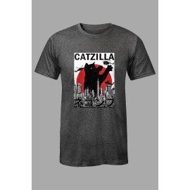 Gray Catzilla Cat Graphic Print Short Sleeve Men's T Shirt