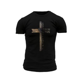 Black Letter Cross Graphic Print Muscle Fit Men's T Shirt