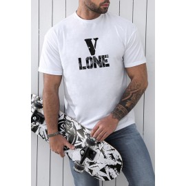 White V LONE O-neck Short Sleeve Men's T Shirt