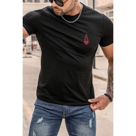 Black Men's Plain Poker Print T Shirt