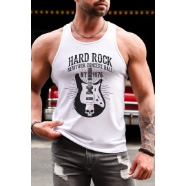 White Hard Rock Guitar Print Slim-fit Men's Tank Top