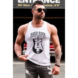 White Hard Rock Guitar Print Slim-fit Men's Tank Top