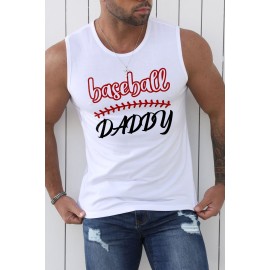 White Baseball Daddy Graphic Print Crew Neck Men's Tank Top