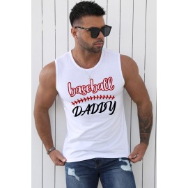 White Baseball Daddy Graphic Print Crew Neck Men's Tank Top