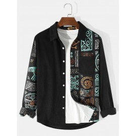 Men Ethnic Ornament Printed Long Sleeve Front Buttons Shirts