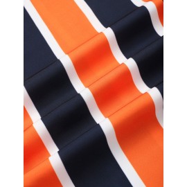 Mens Holiday Wide Striped Button Up Short Sleeve Shirts