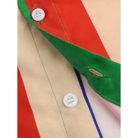 Mens Cool Rainbow Striped Patch Pocket Short Sleeve Shirts