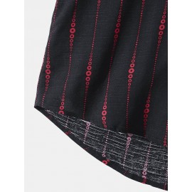 Mens Striped Geometric Print Button Up Cotton Drawstring Hooded Shirts